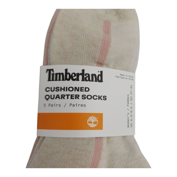Timberland Womens Cushioned Ankle Quarter Socks 5 Pk Breathable Pink Gray Cream - Picture 2 of 10